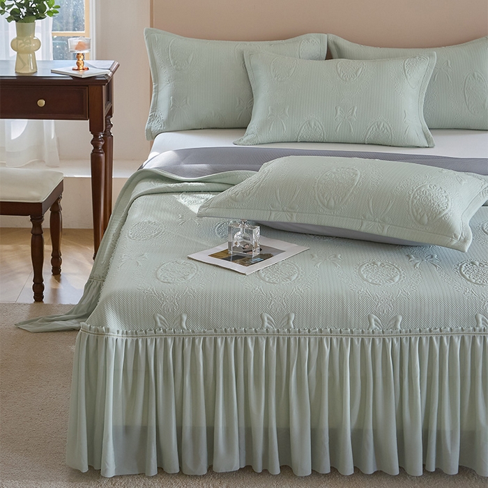 91家纺网 家纺一手货源 找家纺 金绣美居 2026春夏新款PE高分子复合床裙凉席席子空调软席-简沫 简沫-绿色