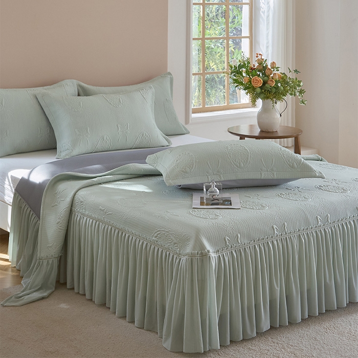 91家纺网 家纺一手货源 找家纺 金绣美居 2026春夏新款PE高分子复合床裙凉席席子空调软席-简沫 简沫-绿色