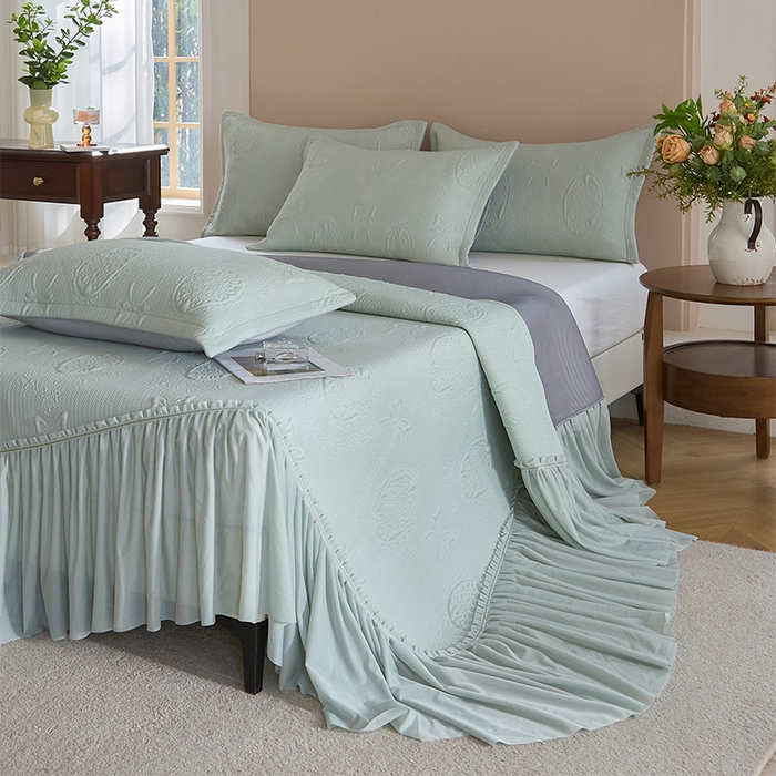 91家纺网 家纺一手货源 找家纺 金绣美居 2026春夏新款PE高分子复合床裙凉席席子空调软席-简沫 简沫-绿色