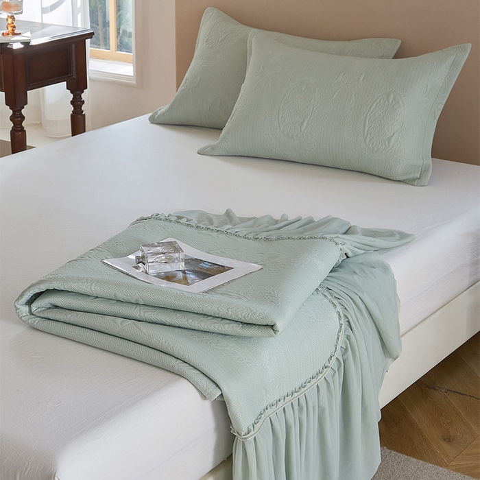 91家纺网 家纺一手货源 找家纺 金绣美居 2026春夏新款PE高分子复合床裙凉席席子空调软席-简沫 简沫-绿色