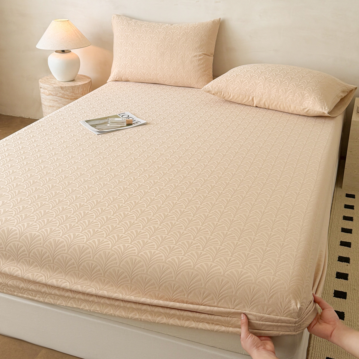 眠博士 2026新款60S水洗立体提花床笠-场景二 床笠-杏影-卡其