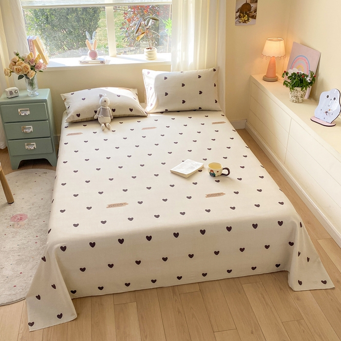91家纺网 家纺一手货源 找家纺 红日子纺织品 2026新款全棉纯棉单床单 迷你爱心