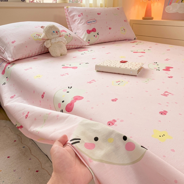 91家纺网 家纺一手货源 找家纺 红日子纺织品 2026新款全棉纯棉单床单 甜心猫咪