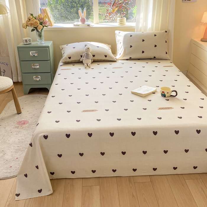 91家纺网 家纺一手货源 找家纺 红日子纺织品 2026新款全棉纯棉单床单 迷你爱心