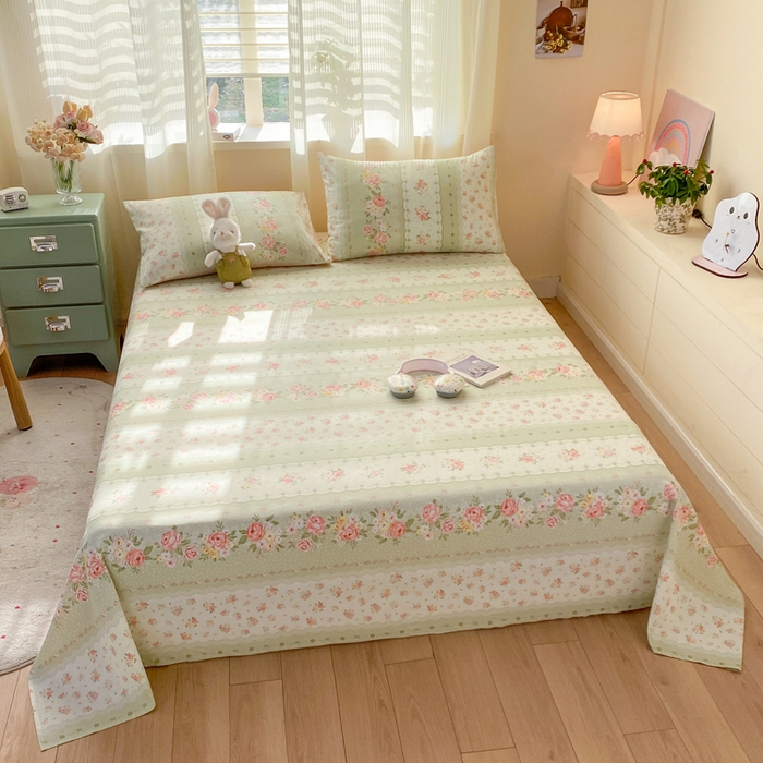 91家纺网 家纺一手货源 找家纺 红日子纺织品 2026新款全棉纯棉单床单 云边花漾