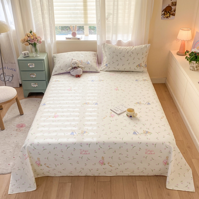 红日子纺织品 2026新款全棉纯棉单床单 花语萌兔