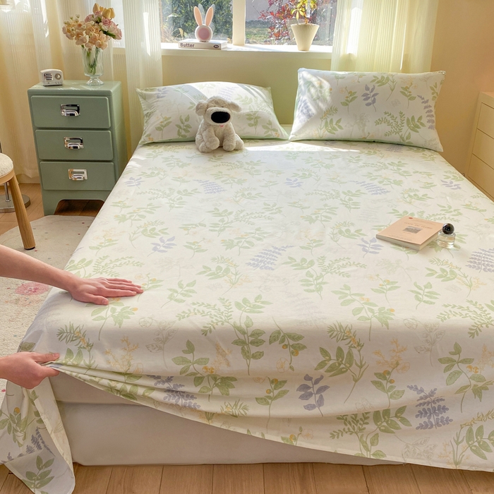 91家纺网 家纺一手货源 找家纺 红日子纺织品 2026新款全棉纯棉单床单 沁雨花叶