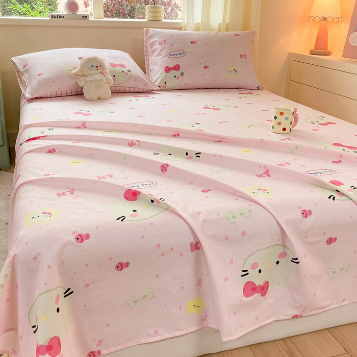 91家纺网 家纺一手货源 找家纺 红日子纺织品 2026新款全棉纯棉单床单 甜心猫咪