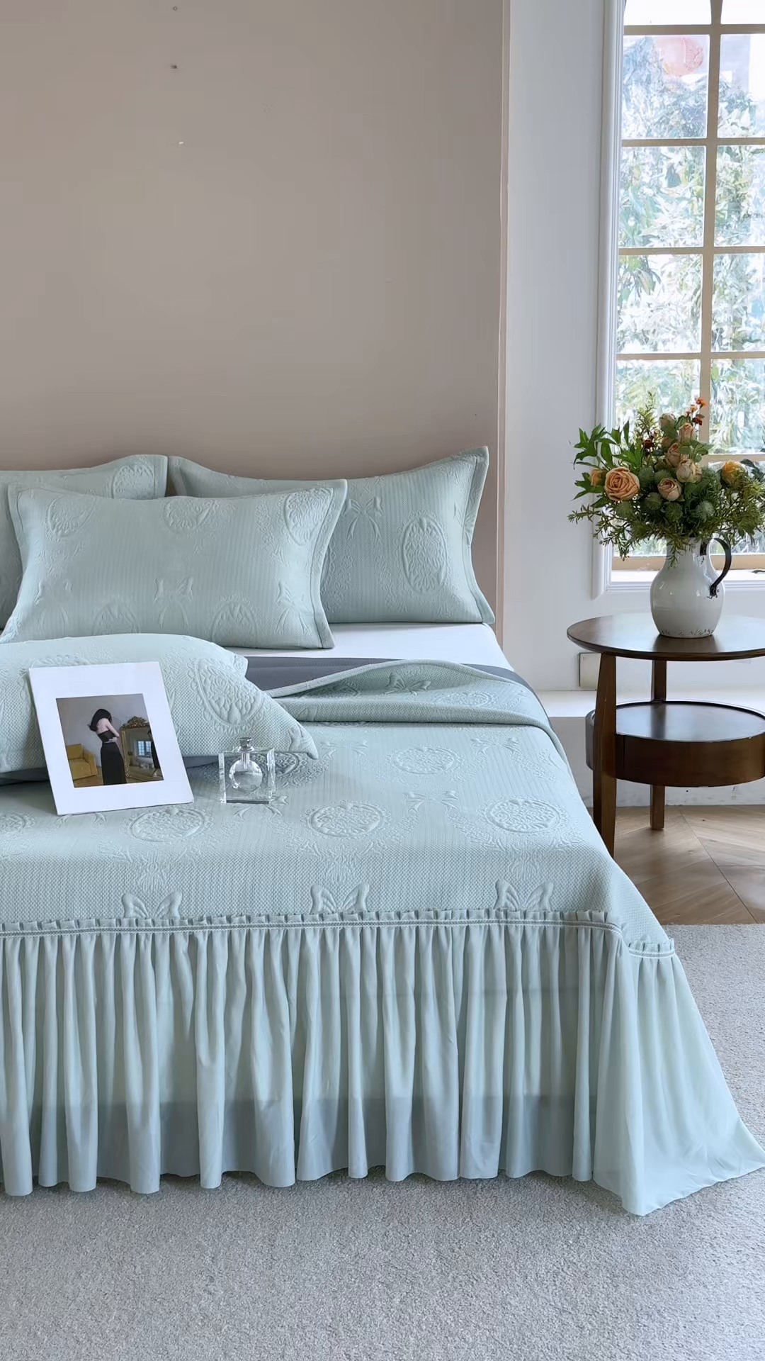 91家纺网 家纺一手货源 找家纺 金绣美居 2026春夏新款PE高分子复合床裙凉席席子空调软席-简沫 简沫-绿色