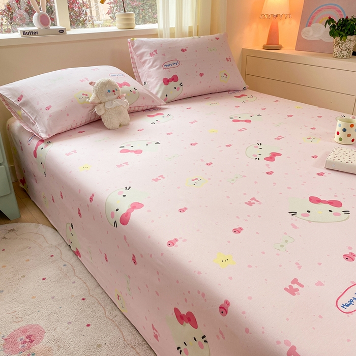 91家纺网 家纺一手货源 找家纺 红日子纺织品 2026新款全棉纯棉单床单 甜心猫咪