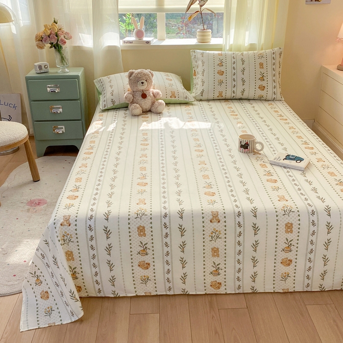 91家纺网 家纺一手货源 找家纺 红日子纺织品 2026新款全棉纯棉单床单 小熊慕斯