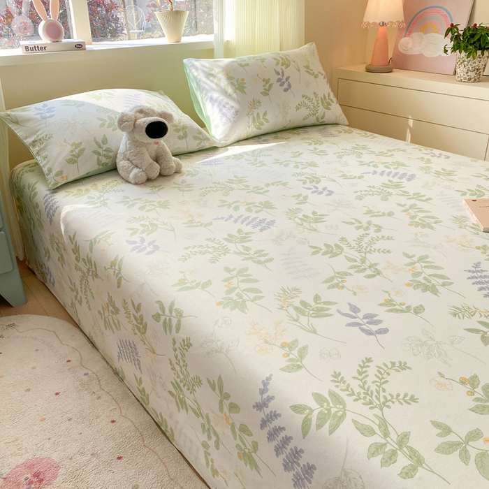 91家纺网 家纺一手货源 找家纺 红日子纺织品 2026新款全棉纯棉单床单 沁雨花叶