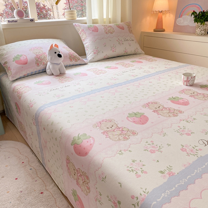 91家纺网 家纺一手货源 找家纺 红日子纺织品 2026新款全棉纯棉单床单 妮娜熊