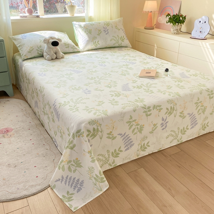 91家纺网 家纺一手货源 找家纺 红日子纺织品 2026新款全棉纯棉单床单 沁雨花叶