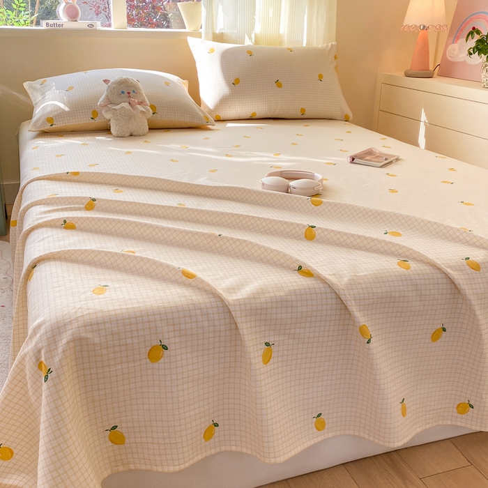 91家纺网 家纺一手货源 找家纺 红日子纺织品 2026新款全棉纯棉单床单 柠檬小镇