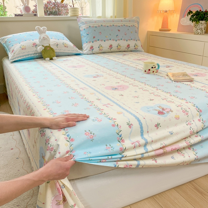 91家纺网 家纺一手货源 找家纺 红日子纺织品 2026新款全棉纯棉单床单 香颂萌兔