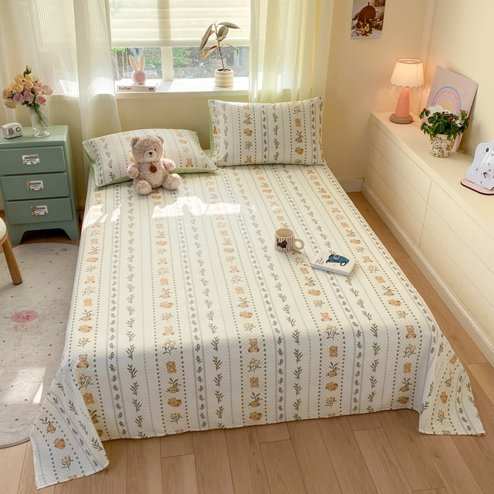 91家纺网 家纺一手货源 找家纺 红日子纺织品 2026新款全棉纯棉单床单 小熊慕斯