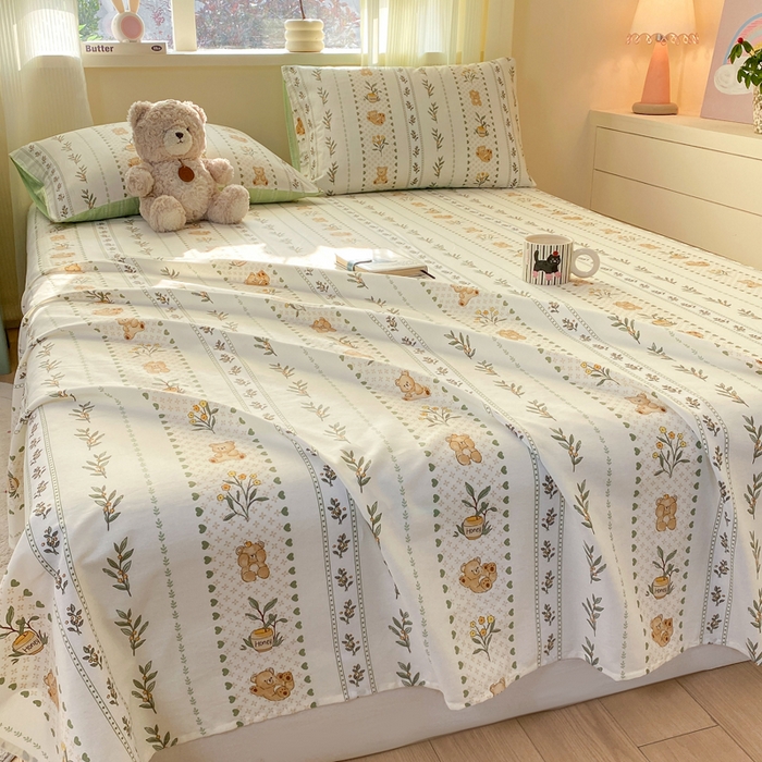 91家纺网 家纺一手货源 找家纺 红日子纺织品 2026新款全棉纯棉单床单 小熊慕斯