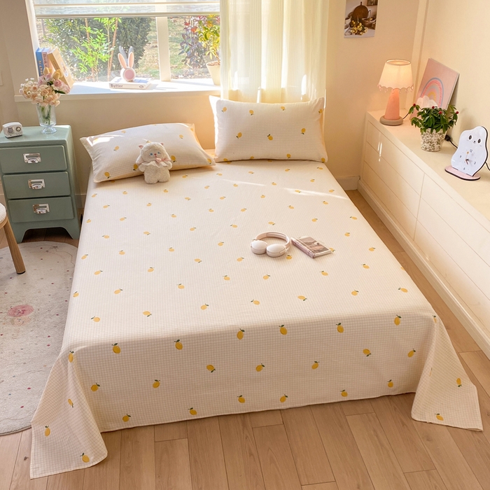 91家纺网 家纺一手货源 找家纺 红日子纺织品 2026新款全棉纯棉单床单 柠檬小镇