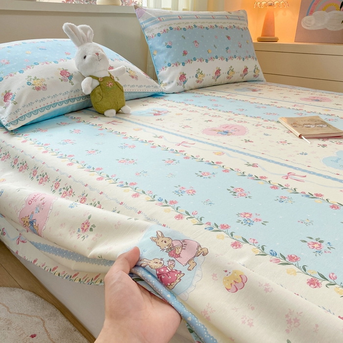 91家纺网 家纺一手货源 找家纺 红日子纺织品 2026新款全棉纯棉单床单 香颂萌兔