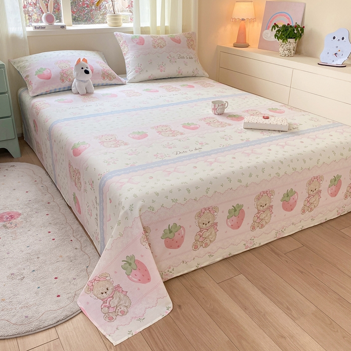 91家纺网 家纺一手货源 找家纺 红日子纺织品 2026新款全棉纯棉单床单 妮娜熊