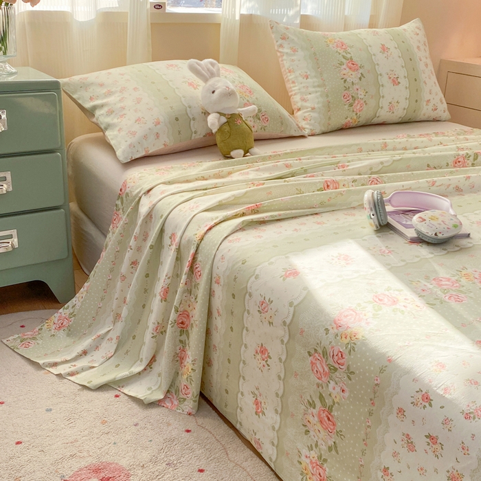 91家纺网 家纺一手货源 找家纺 红日子纺织品 2026新款全棉纯棉单床单 云边花漾