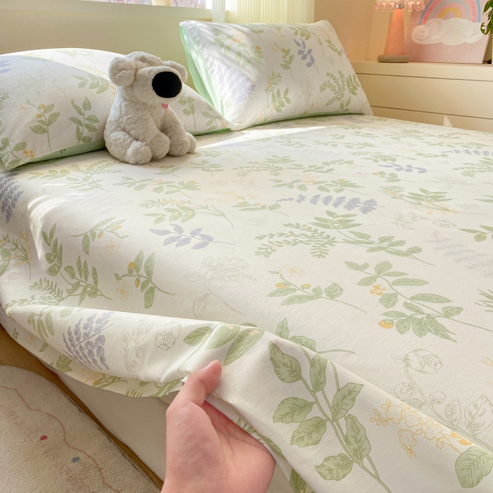 91家纺网 家纺一手货源 找家纺 红日子纺织品 2026新款全棉纯棉单床单 沁雨花叶