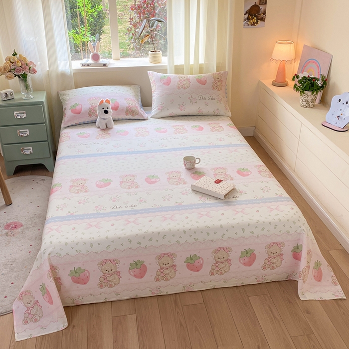 91家纺网 家纺一手货源 找家纺 红日子纺织品 2026新款全棉纯棉单床单 妮娜熊