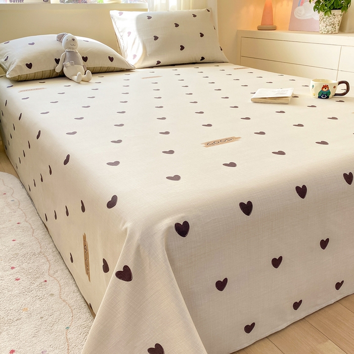 91家纺网 家纺一手货源 找家纺 红日子纺织品 2026新款全棉纯棉单床单 迷你爱心