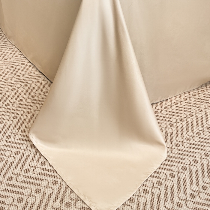 91家纺网 家纺一手货源 找家纺 金牛座家纺 2026新款金牛座细斜纹贡缎亮丝提花大拼角刺绣床盖四件套-缇娜系列 缇娜-香槟