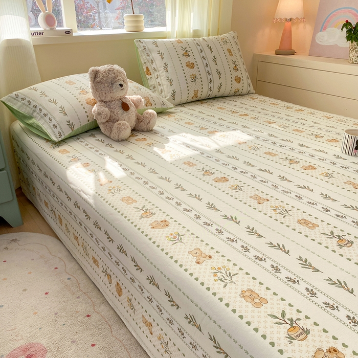 91家纺网 家纺一手货源 找家纺 红日子纺织品 2026新款全棉纯棉单床单 小熊慕斯