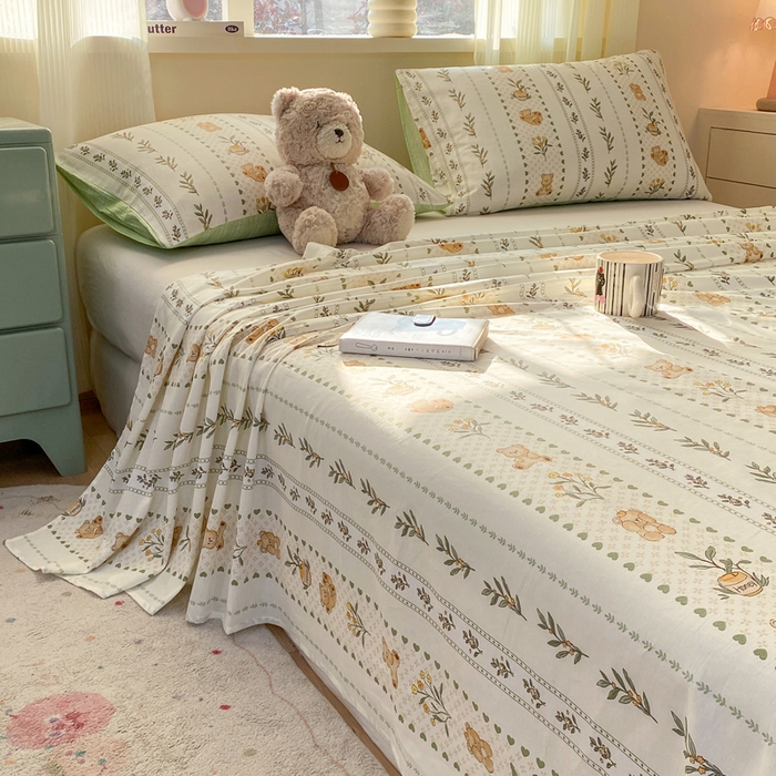 91家纺网 家纺一手货源 找家纺 红日子纺织品 2026新款全棉纯棉单床单 小熊慕斯