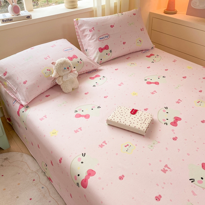 91家纺网 家纺一手货源 找家纺 红日子纺织品 2026新款全棉纯棉单床单 甜心猫咪