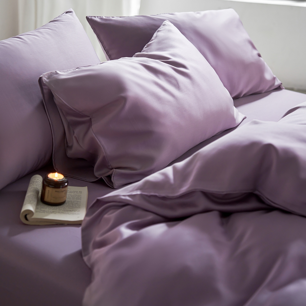 91家纺网 家纺一手货源 找家纺 轩和家居 2026新款60支奥地利兰精天丝四件套 香气紫