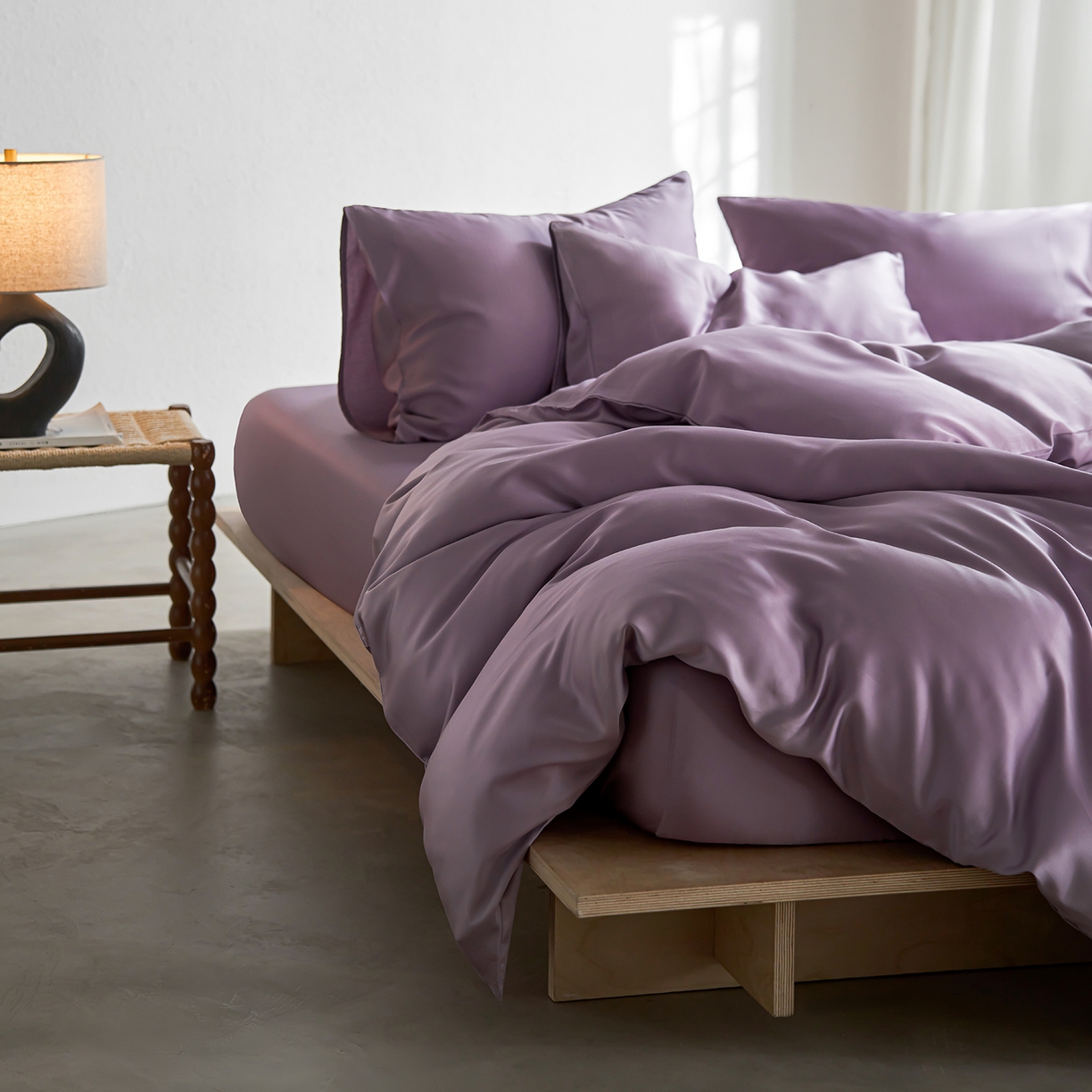 91家纺网 家纺一手货源 找家纺 轩和家居 2026新款60支奥地利兰精天丝四件套 香气紫