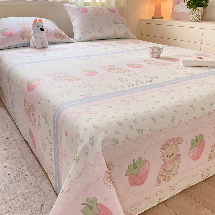 91家纺网 家纺一手货源 找家纺 红日子纺织品 2026新款全棉纯棉单床单 妮娜熊