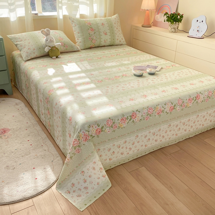 91家纺网 家纺一手货源 找家纺 红日子纺织品 2026新款全棉纯棉单床单 云边花漾