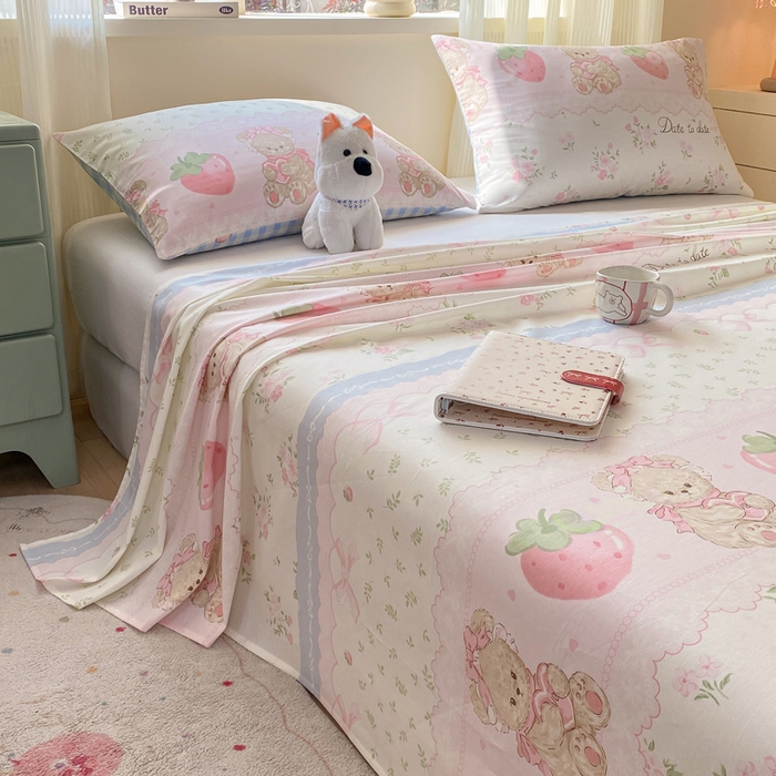 91家纺网 家纺一手货源 找家纺 红日子纺织品 2026新款全棉纯棉单床单 妮娜熊