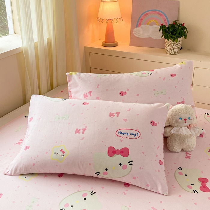 91家纺网 家纺一手货源 找家纺 红日子纺织品 2026新款全棉纯棉单床单 甜心猫咪