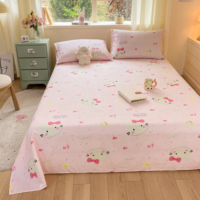 91家纺网 家纺一手货源 找家纺 红日子纺织品 2026新款全棉纯棉单床单 甜心猫咪