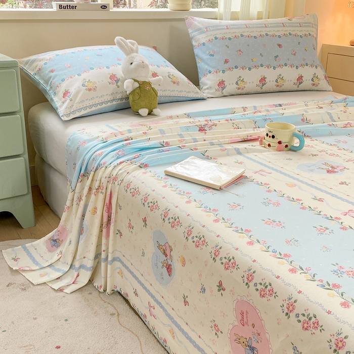 91家纺网 家纺一手货源 找家纺 红日子纺织品 2026新款全棉纯棉单床单 香颂萌兔