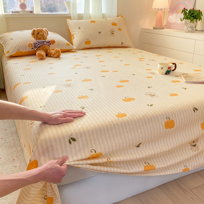 91家纺网 家纺一手货源 找家纺 红日子纺织品 2026新款全棉纯棉单床单 南瓜小狗