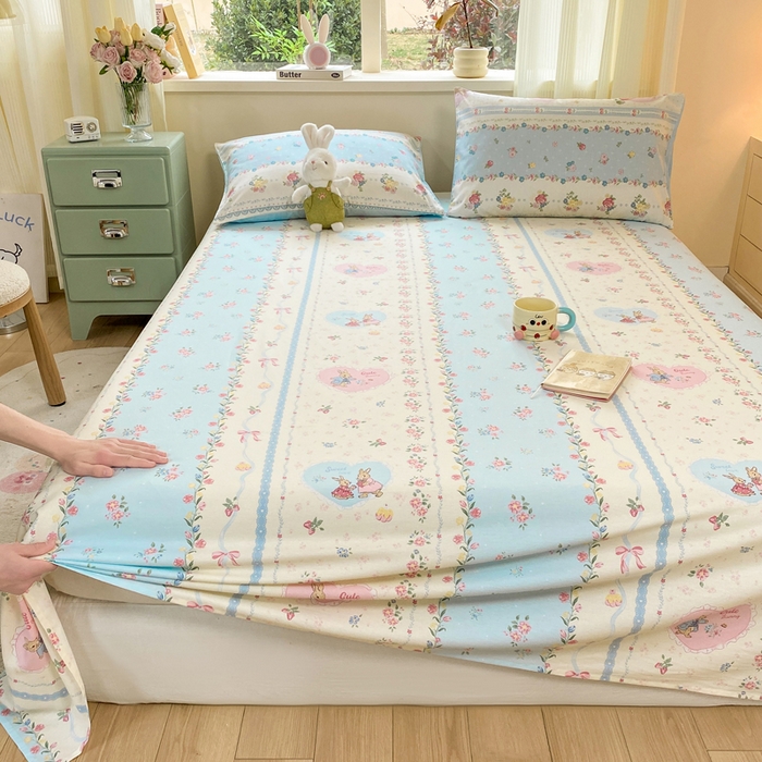 91家纺网 家纺一手货源 找家纺 红日子纺织品 2026新款全棉纯棉单床单 香颂萌兔