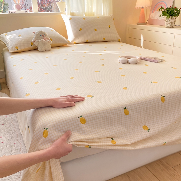 91家纺网 家纺一手货源 找家纺 红日子纺织品 2026新款全棉纯棉单床单 柠檬小镇