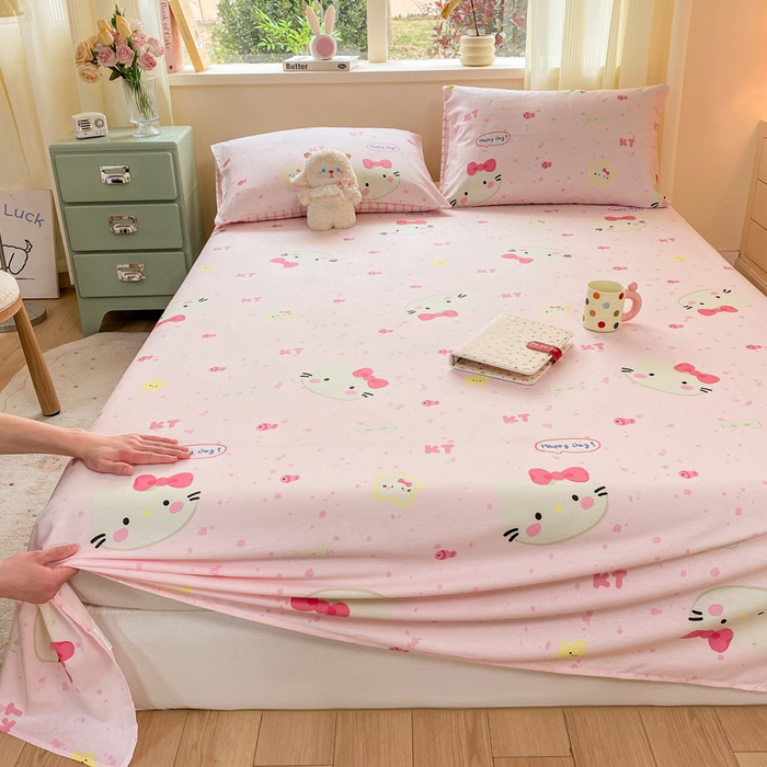 91家纺网 家纺一手货源 找家纺 红日子纺织品 2026新款全棉纯棉单床单 甜心猫咪