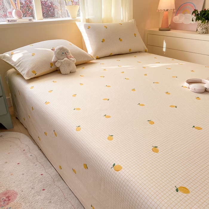 91家纺网 家纺一手货源 找家纺 红日子纺织品 2026新款全棉纯棉单床单 柠檬小镇