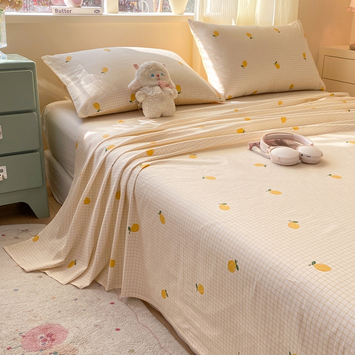 91家纺网 家纺一手货源 找家纺 红日子纺织品 2026新款全棉纯棉单床单 柠檬小镇