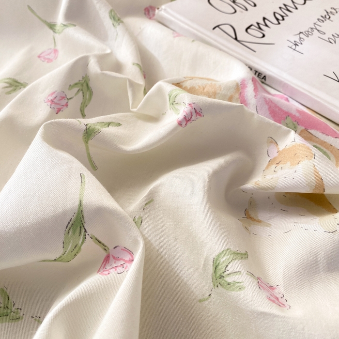 91家纺网 家纺一手货源 找家纺 红日子纺织品 2026新款全棉纯棉单床单 花语萌兔