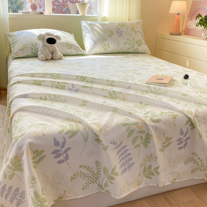 91家纺网 家纺一手货源 找家纺 红日子纺织品 2026新款全棉纯棉单床单 沁雨花叶