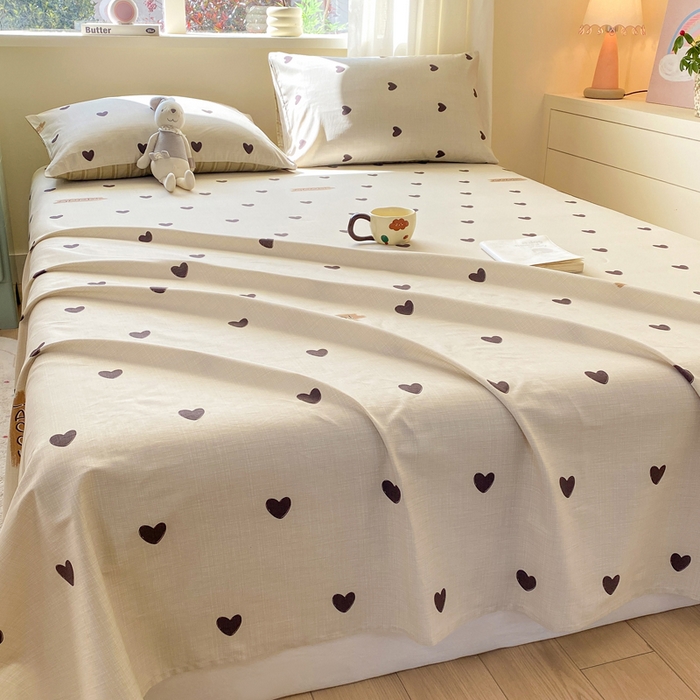 91家纺网 家纺一手货源 找家纺 红日子纺织品 2026新款全棉纯棉单床单 迷你爱心